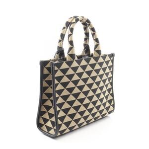 Prada Bag Saffiano Beige Leather Canvas TRIANGOLO JACQUARD Tote Symbol Black